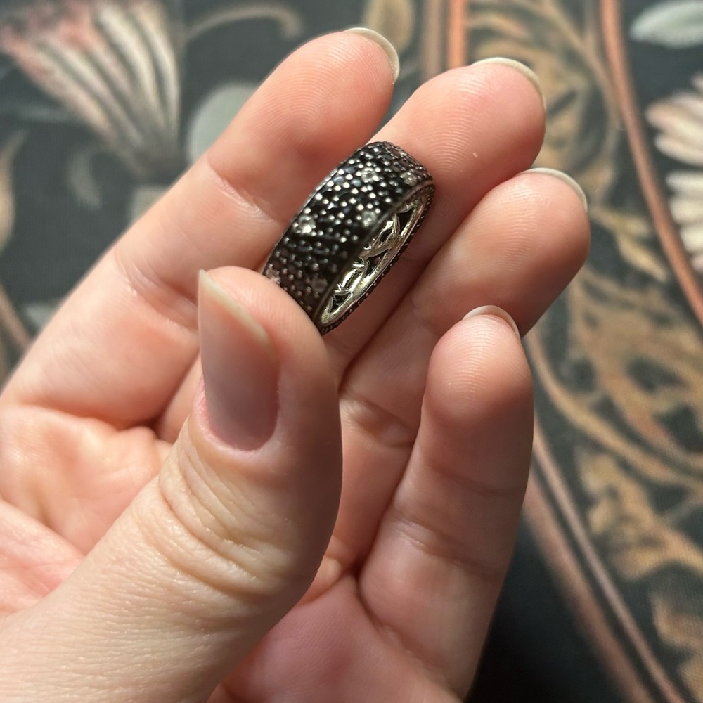 Black & Clear Stone Pavé Eternity Ring | Sterling Silver 925
